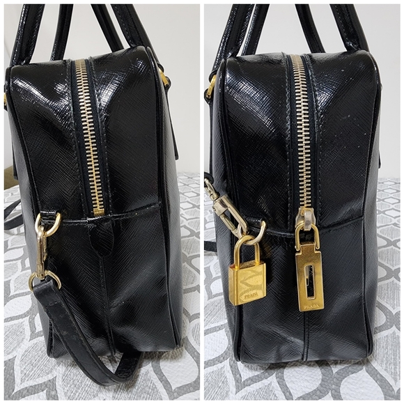 Prada Spazzolato Flower Shoulder Bag Black/White - Picture 9 of 14